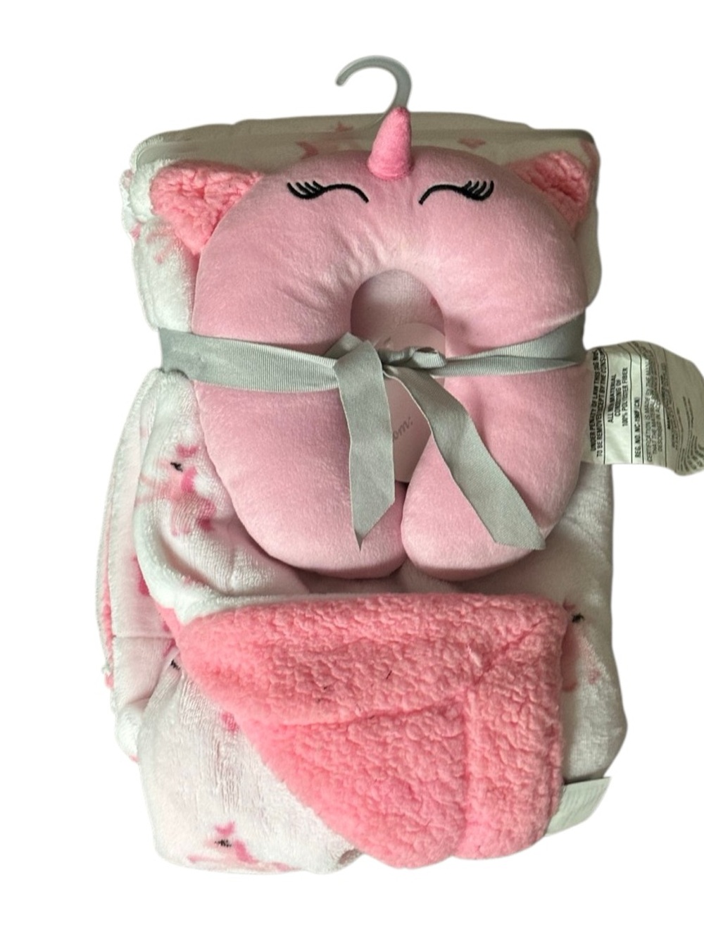 Pink Unicorn Kids Travel Neck Pillow and Blanket Set